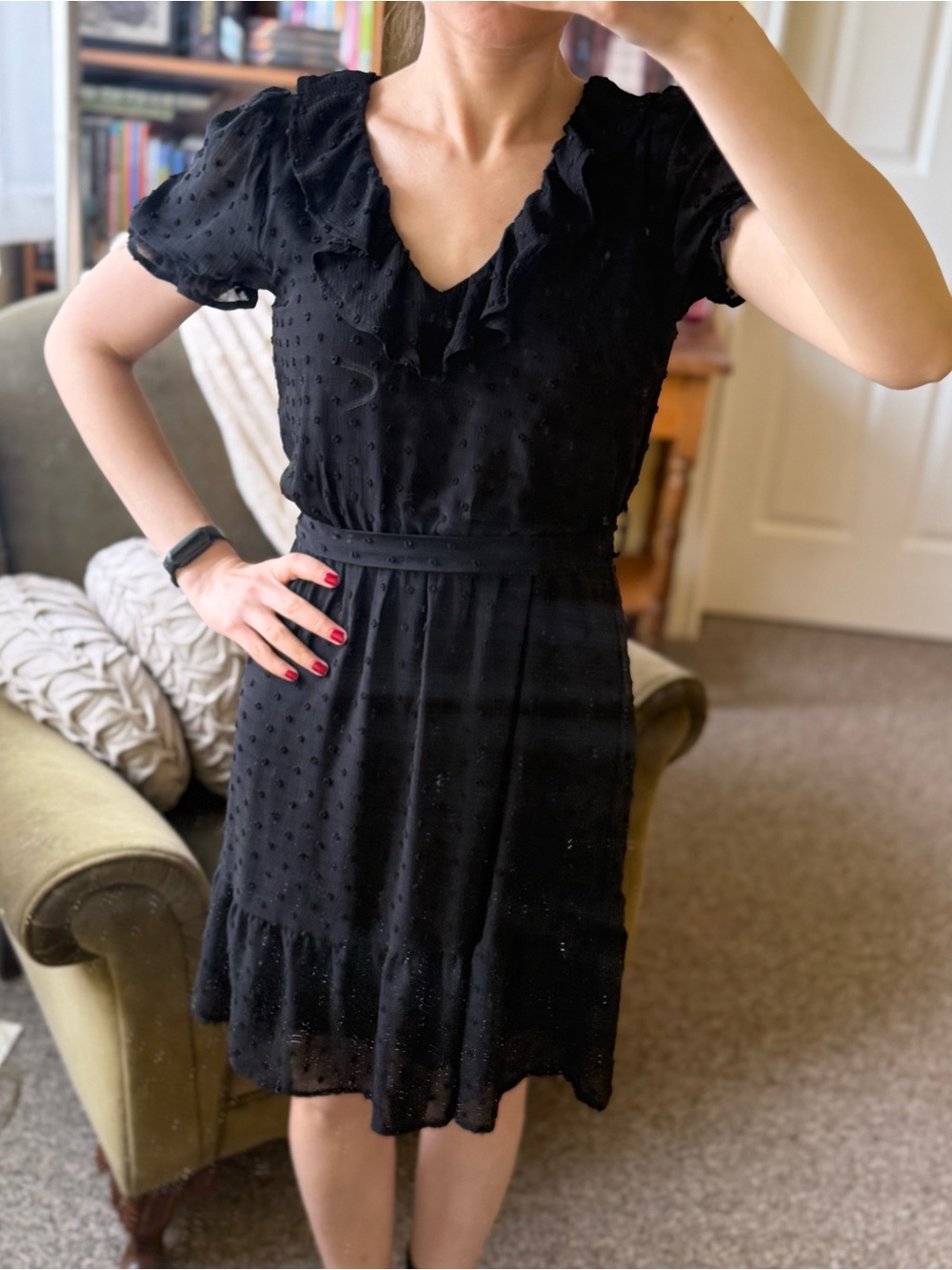 Black Ruffled Swiss Dot Mini Dress
